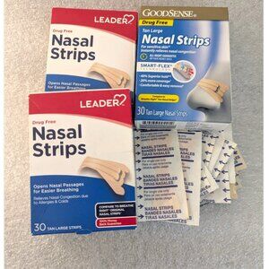 Lot of 129 Nasal Strips Large (60) Leader & (30) Good Sense (39) Loose New